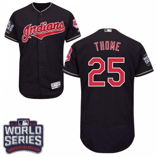 Men's Majestic Cleveland Indians 25 Jim Thome Navy Blue 2016 World Series Bound Flexbase Authentic Collection MLB Jersey