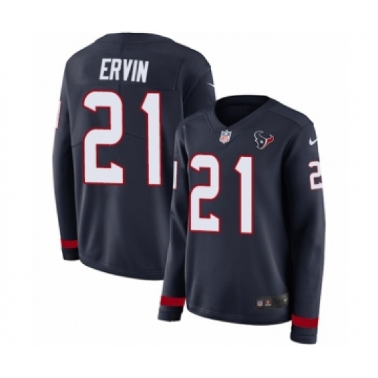 Women's Nike Houston Texans 21 Tyler Ervin Limited Navy Blue Therma Long Sleeve NFL Jersey