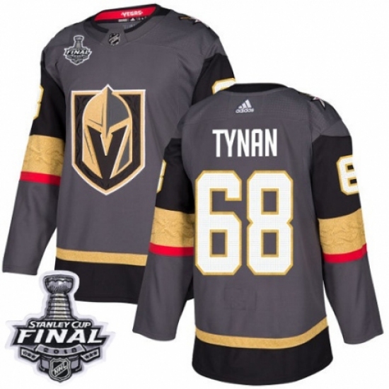 Men's Adidas Vegas Golden Knights 68 T.J. Tynan Authentic Gray Home 2018 Stanley Cup Final NHL Jersey