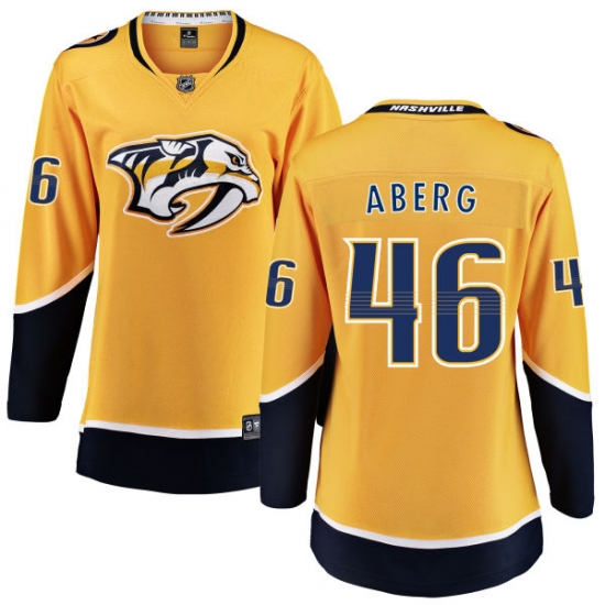 Women's Nashville Predators 46 Pontus Aberg Fanatics Branded Gold Home Breakaway NHL Jersey