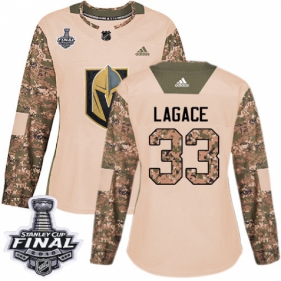 Women's Adidas Vegas Golden Knights 33 Maxime Lagace Authentic Camo Veterans Day Practice 2018 Stanley Cup Final NHL Jersey