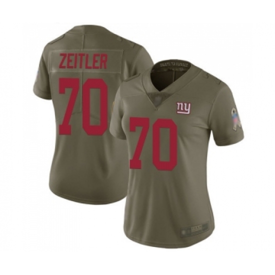 Women's New York Giants 70 Kevin Zeitler Limited Olive 2017 Salute to Service Football Jersey