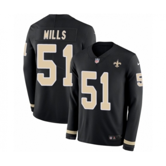 Youth Nike New Orleans Saints 51 Sam Mills Limited Black Therma Long Sleeve NFL Jersey