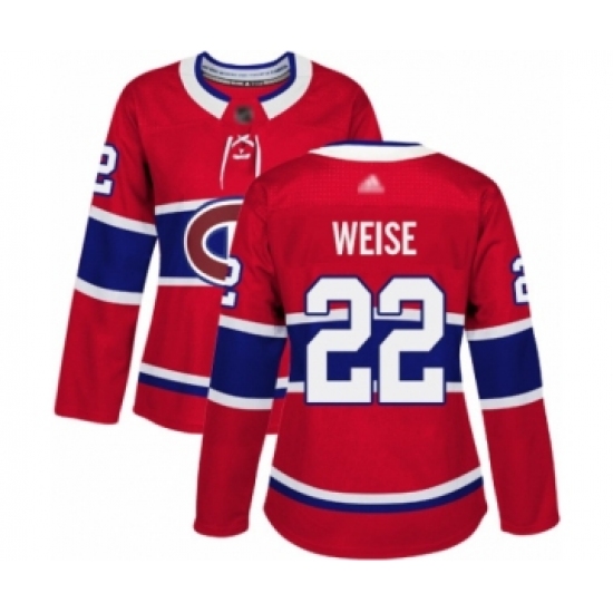 Women's Montreal Canadiens 22 Dale Weise Authentic Red Home Hockey Jersey