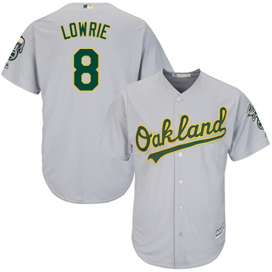 Men's Majestic Oakland Athletics 8 Jed Lowrie Replica Grey Road Cool Base MLB Jersey