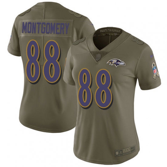 Women's Nike Baltimore Ravens 88 Ty Montgomery Limited Olive 2017 Salute to Service NFL Jersey