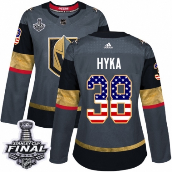 Women's Adidas Vegas Golden Knights 38 Tomas Hyka Authentic Gray USA Flag Fashion 2018 Stanley Cup Final NHL Jersey