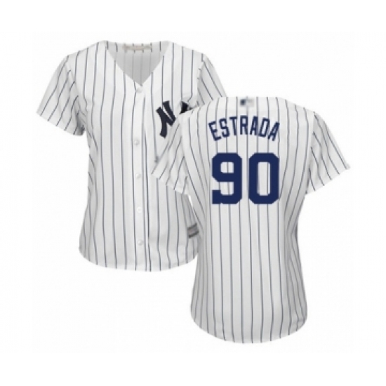 Women's New York Yankees 90 Thairo Estrada Authentic White Home Baseball Player Jersey