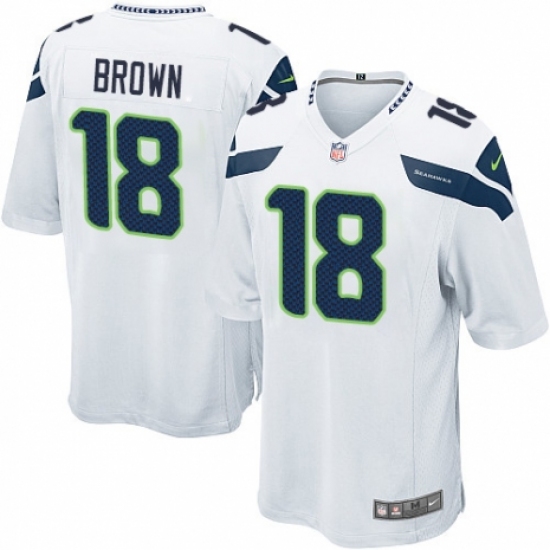 Men's Nike Seattle Seahawks 18 Jaron Brown Game White NFL Jersey