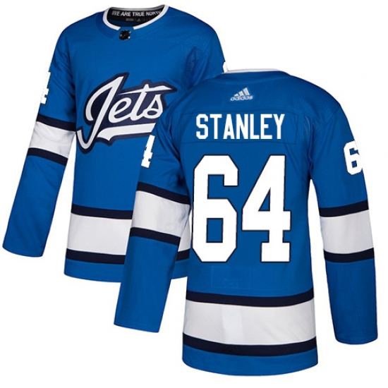 Youth Adidas Winnipeg Jets 64 Logan Stanley Authentic Blue Alternate NHL Jersey