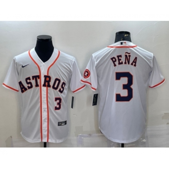 Men's Houston Astros 3 Jeremy Pena Number White With Patch Stitched MLB Cool Base Nike Jersey