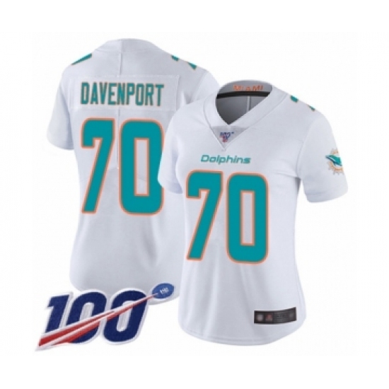 Women's Miami Dolphins 70 Julie'n Davenport White Vapor Untouchable Limited Player 100th Season Football Jersey
