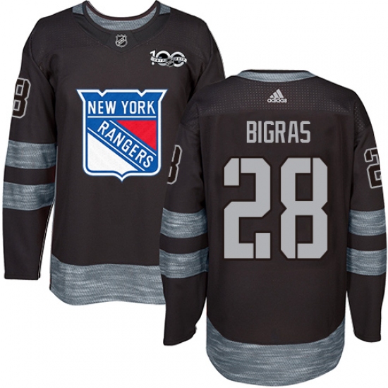 Men's Adidas New York Rangers 28 Chris Bigras Authentic Black 1917-2017 100th Anniversary NHL Jersey