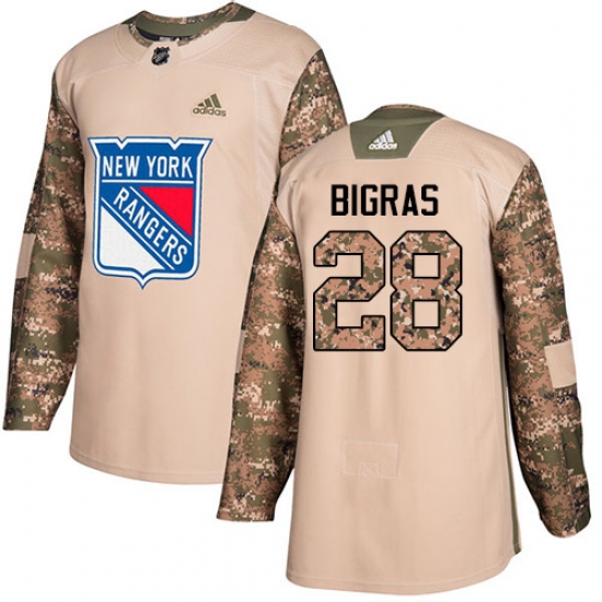 Men's Adidas New York Rangers 28 Chris Bigras Authentic Camo Veterans Day Practice NHL Jersey