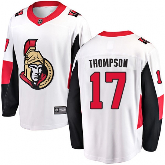 Youth Ottawa Senators 17 Nate Thompson Fanatics Branded White Away Breakaway NHL Jersey