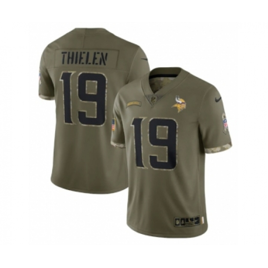 Men's Minnesota Vikings 19 Adam Thielen 2022 Olive Salute To Service Limited Stitched Jersey