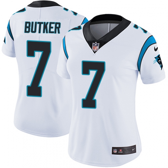 Women's Nike Carolina Panthers 7 Harrison Butker White Vapor Untouchable Limited Player NFL Jersey