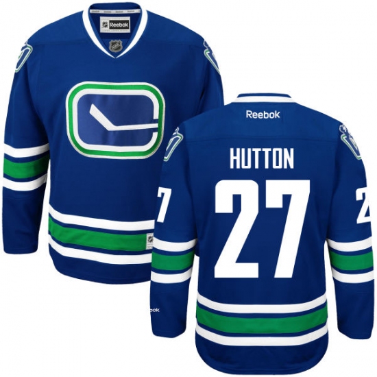 Men's Reebok Vancouver Canucks 27 Ben Hutton Premier Royal Blue Third NHL Jersey