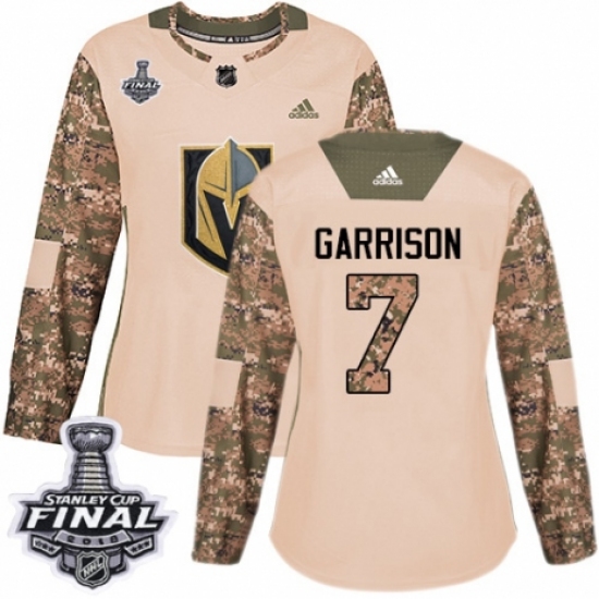 Women's Adidas Vegas Golden Knights 7 Jason Garrison Authentic Camo Veterans Day Practice 2018 Stanley Cup Final NHL Jersey