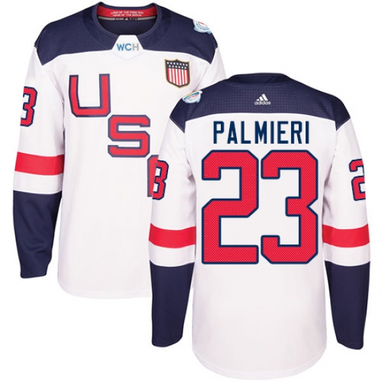 Men's Adidas Team USA 23 Kyle Palmieri Authentic White Home 2016 World Cup Ice Hockey Jersey