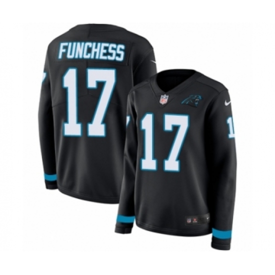 Women's Nike Carolina Panthers 17 Devin Funchess Limited Black Therma Long Sleeve NFL Jersey