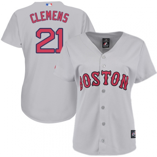 Women's Majestic Boston Red Sox 21 Roger Clemens Authentic Grey Road MLB Jersey