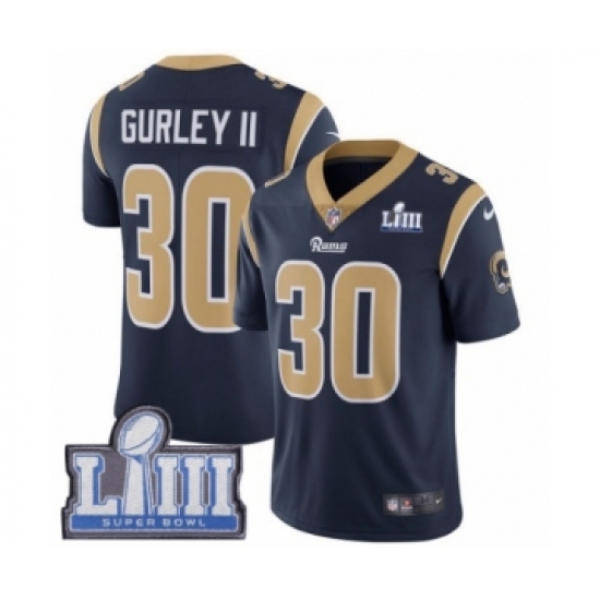 Men's Nike Los Angeles Rams 30 Todd Gurley Navy Blue Team Color Vapor Untouchable Limited Player Super Bowl LIII Bound NFL JerseyIII Bound NFL Jersey
