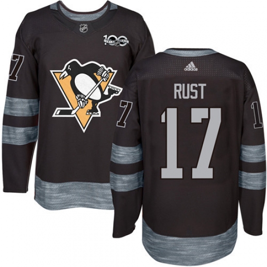 Men's Adidas Pittsburgh Penguins 17 Bryan Rust Authentic Black 1917-2017 100th Anniversary NHL Jersey