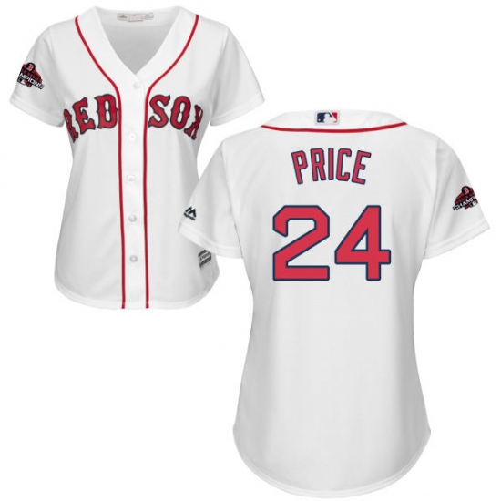 Women's Majestic Boston Red Sox 24 David Price Authentic White Home 2018 World Series Champions MLB Jersey