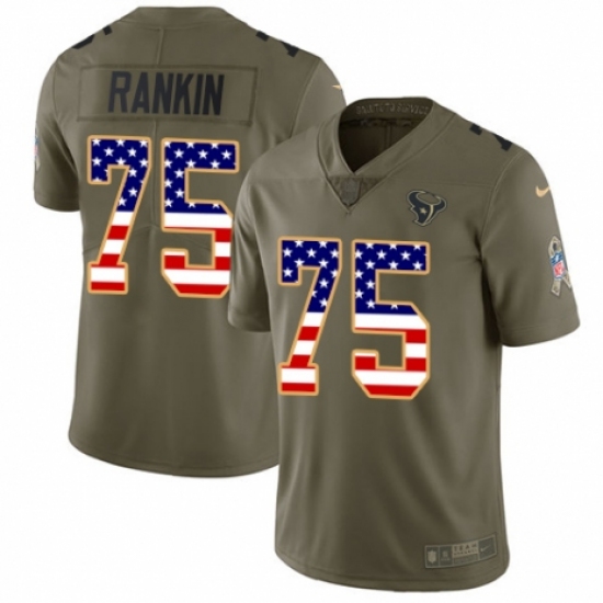 Youth Nike Houston Texans 75 Martinas Rankin Limited Olive USA Flag 2017 Salute to Service NFL Jersey