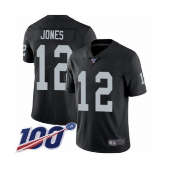 Youth Oakland Raiders 12 Zay Jones Black Team Color Vapor Untouchable Limited Player 100th Season Football Jersey