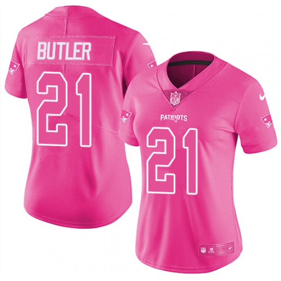 Women's Nike New England Patriots 21 Malcolm Butler Limited Pink Rush Fashion NFL Jersey