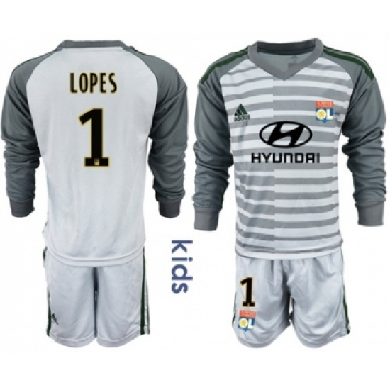 Lyon 1 Lopes Grey Goalkeeper Long Sleeves Kid Soccer Club Jersey