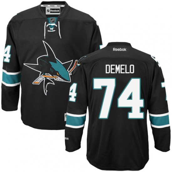 Women's Reebok San Jose Sharks 74 Dylan DeMelo Authentic Black Third NHL Jersey