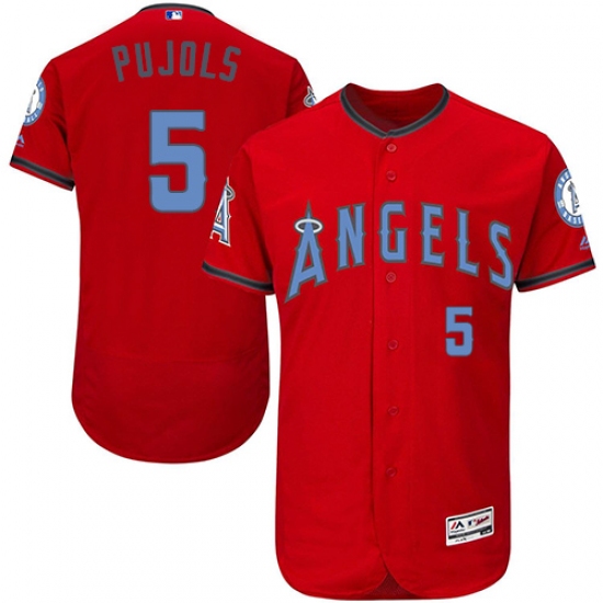 Men's Majestic Los Angeles Angels of Anaheim 5 Albert Pujols Authentic Red 2016 Father's Day Fashion Flex Base MLB Jersey