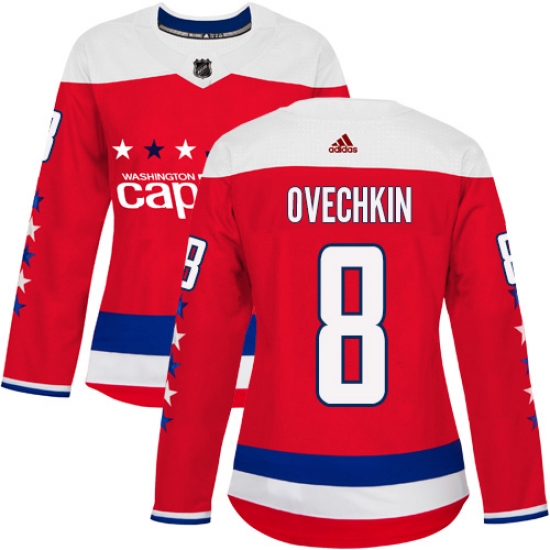 Women's Adidas Washington Capitals 8 Alex Ovechkin Authentic Red Alternate NHL Jersey