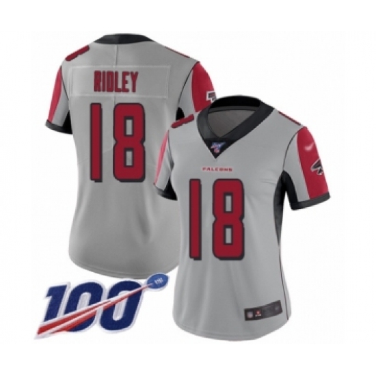 Women's Atlanta Falcons 18 Calvin Ridley Limited Silver Inverted Legend 100th Season Football Jersey