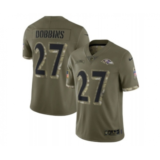 Men's Baltimore Ravens 27 J.K. Dobbins 2022 Olive Salute To Service Limited Stitched Jersey