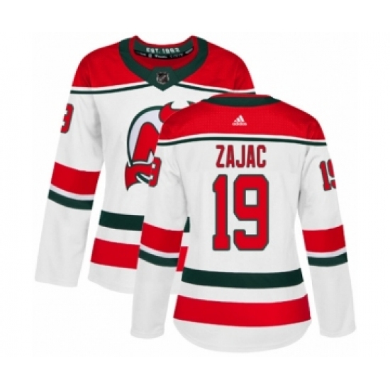 Women's Adidas New Jersey Devils 19 Travis Zajac Authentic White Alternate NHL Jersey