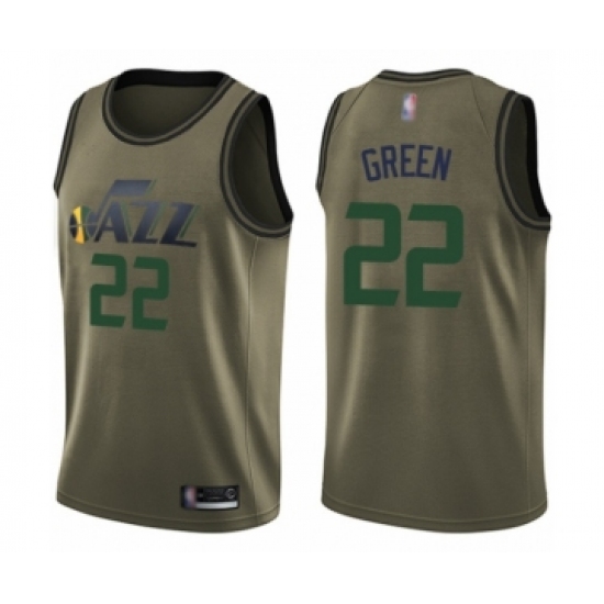 Youth Utah Jazz 22 Jeff Green Swingman Green Salute to Service Basketball Jersey