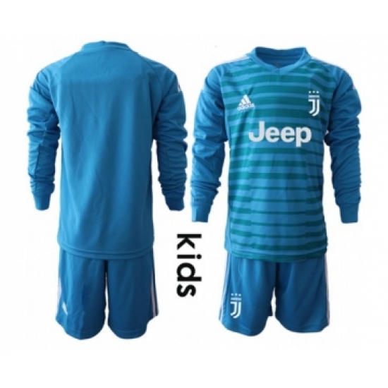 Juventus Blank Blue Goalkeeper Long Sleeves Kid Soccer Club Jersey