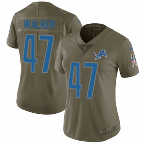 Women's Nike Detroit Lions 47 Tracy Walker Limited Olive 2017 Salute to Service NFL Jersey