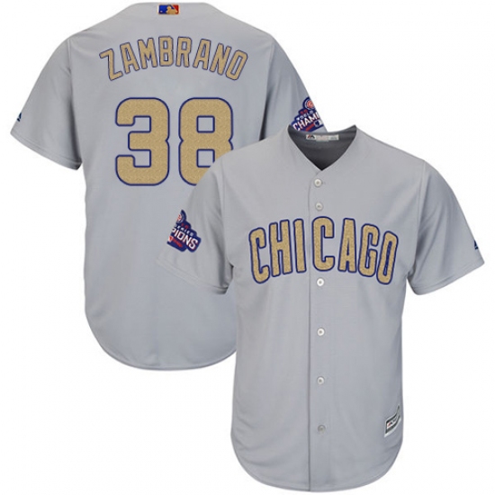 Women's Majestic Chicago Cubs 38 Carlos Zambrano Authentic Gray 2017 Gold Champion MLB Jersey