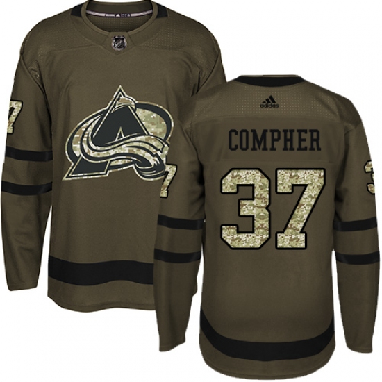 Men's Adidas Colorado Avalanche 37 J.T. Compher Authentic Green Salute to Service NHL Jersey