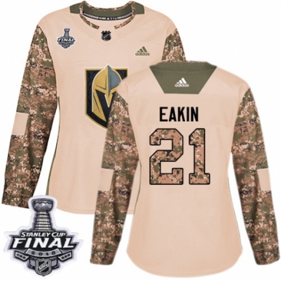 Women's Adidas Vegas Golden Knights 21 Cody Eakin Authentic Camo Veterans Day Practice 2018 Stanley Cup Final NHL Jersey