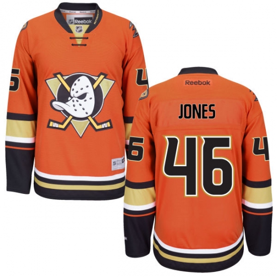 Men's Reebok Anaheim Ducks 46 Max Jones Premier Orange Third NHL Jersey