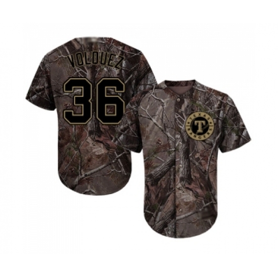 Youth Texas Rangers 36 Edinson Volquez Authentic Camo Realtree Collection Flex Base Baseball Jersey