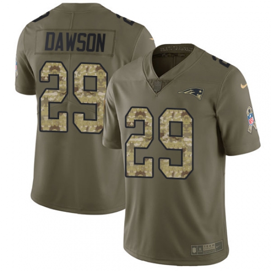 Men's Nike New England Patriots 29 Duke Dawson Limited Olive Camo 2017 Salute to Service NFL Jersey