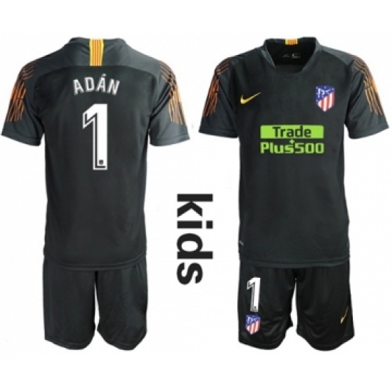 Atletico Madrid 1 Adan Black Goalkeeper Kid Soccer Club Jersey