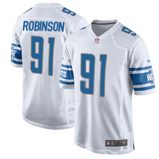 Men's Nike Detroit Lions 91 A'Shawn Robinson Game White NFL Jersey